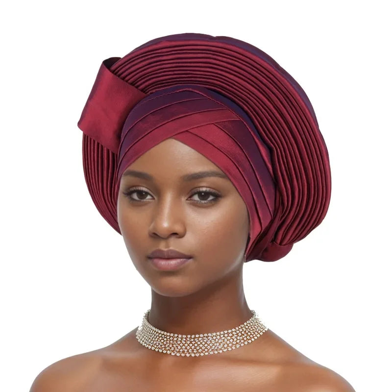 Auto Gele Headtie Already Made 2025 Aso Oke Sego Gele Headtie African Hats Turbans Femme Fashion Bonnets Head Wraps High Quality