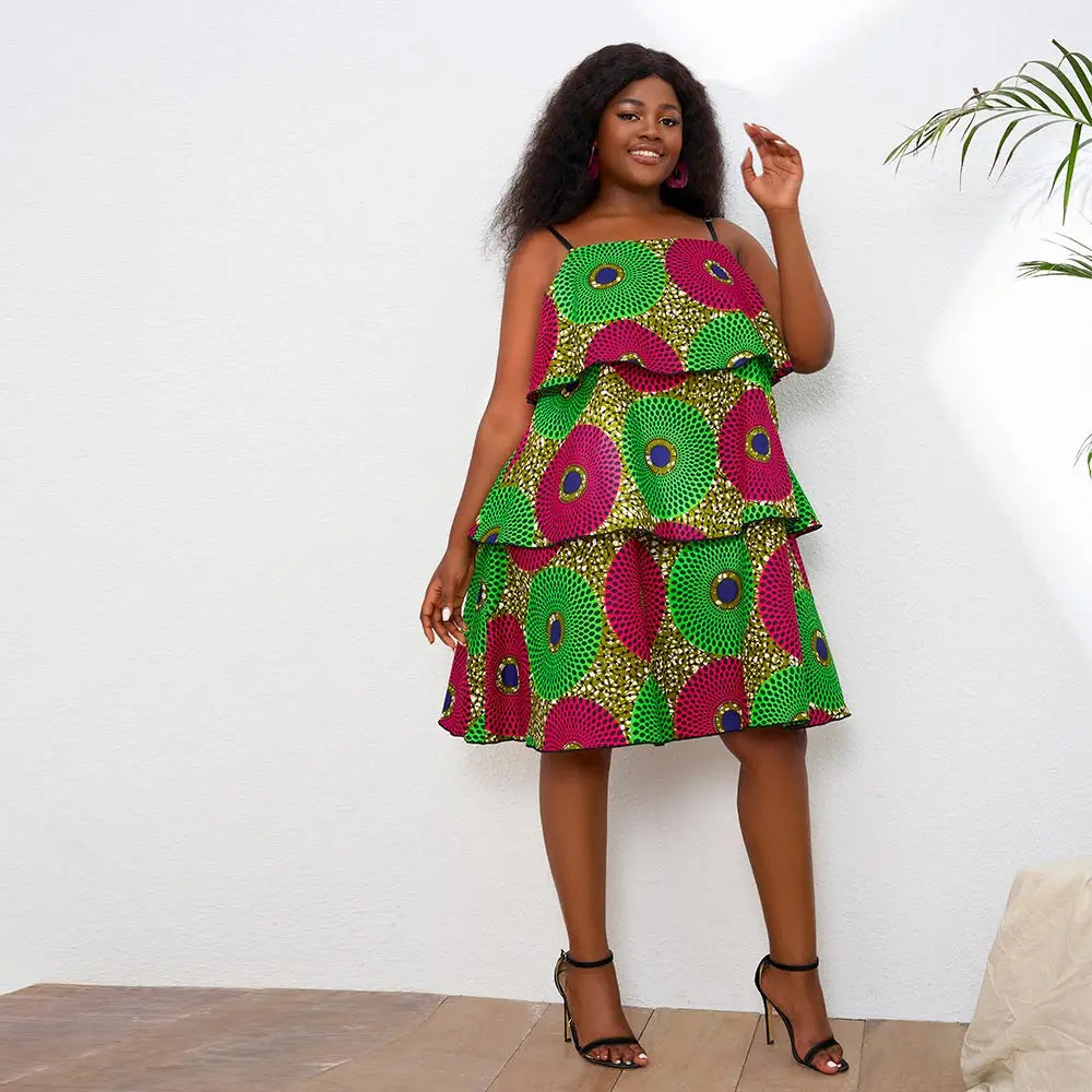 African Dresses For Women Ankara Print Sleeveless Midi dress fashion African Clothing party Wear For Ladies
