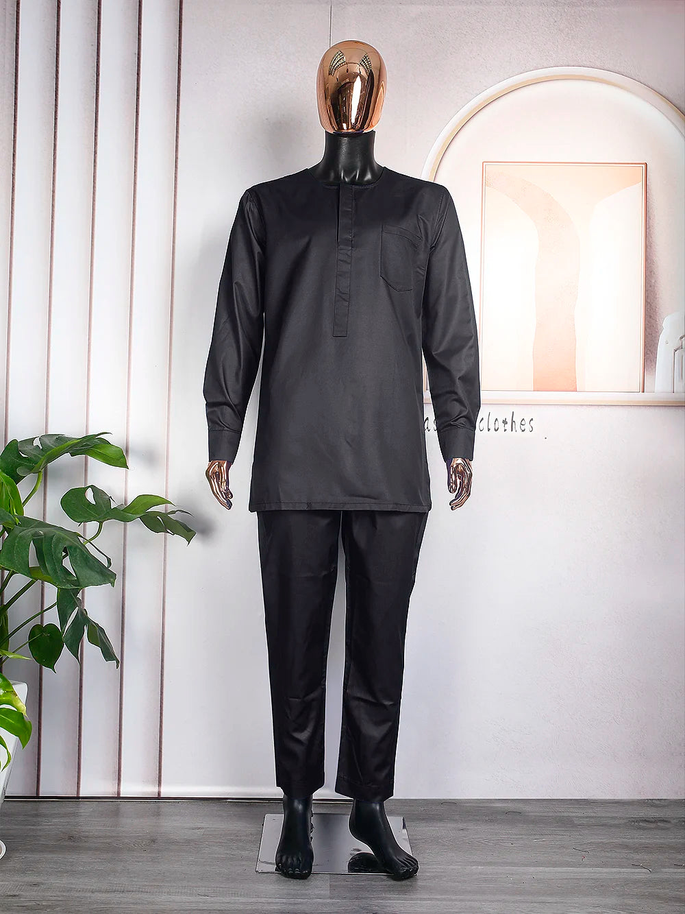 H&D African Clothes for Men Tradition Embroidery 3 Pcs Set Bazin Clothing Shirt Pants Coat Black Red Robe Wedding Party