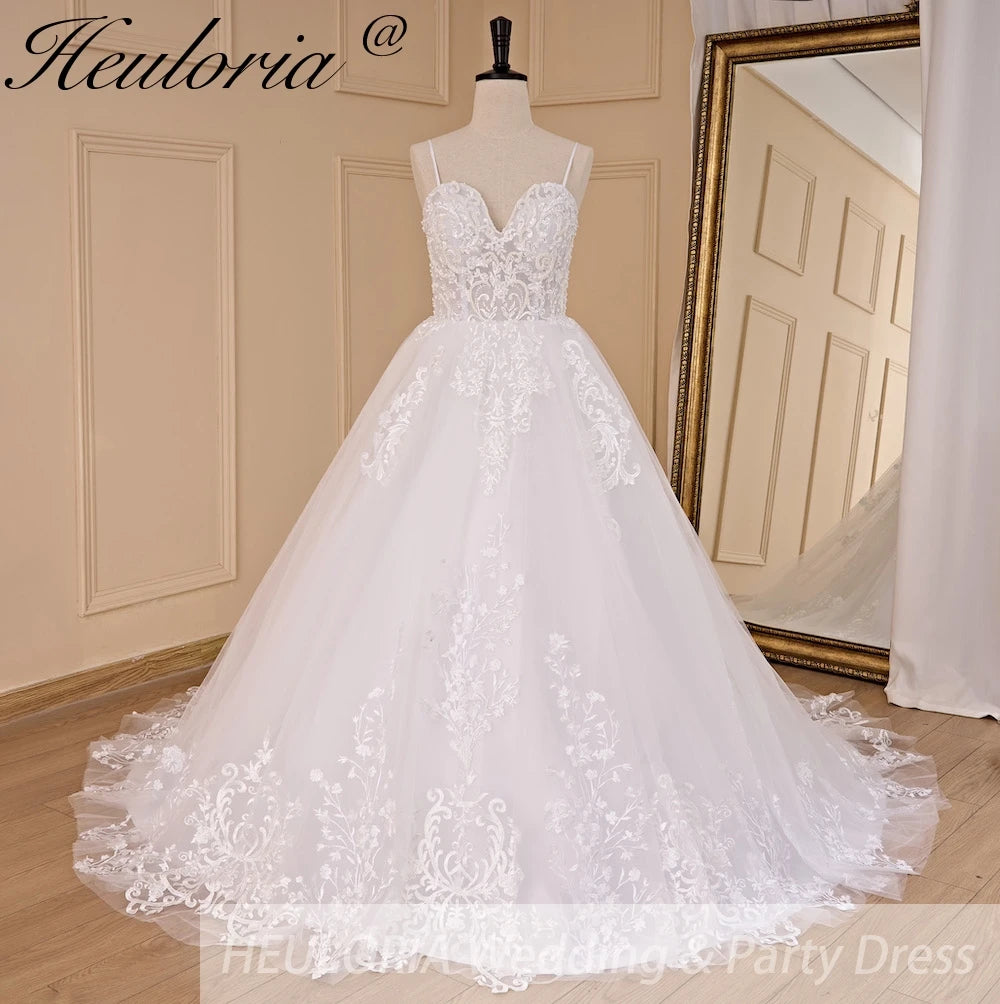 HEULORIA Elegant lace beading Boho Wedding Dress A line sweetheart long train Wedding Bridal dress