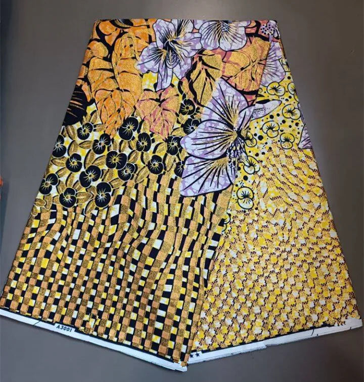 New Fashion African Grand Super Batik Flash Gold Print Fabric Ankara Wax Fabric 6 yards Soft Real African Golden Fabric
