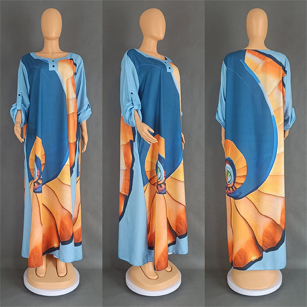 Satin Djellaba Muslim Women Dress Print African Clothing Ankara Dashiki Boubou Robe Dubai Abaya Turkey Kaftan Jalabiya Ramadan