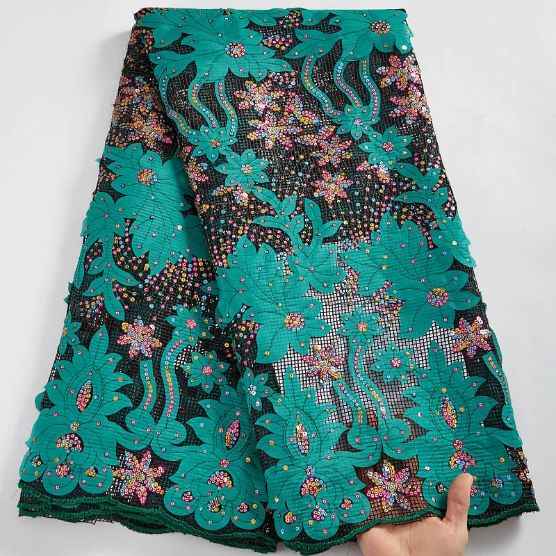 Colorful Sequins African Mesh Lace Fabric Embroidery High Quality Nigerian French Net Lace Fabrics For Wedding Party Dress 2581A