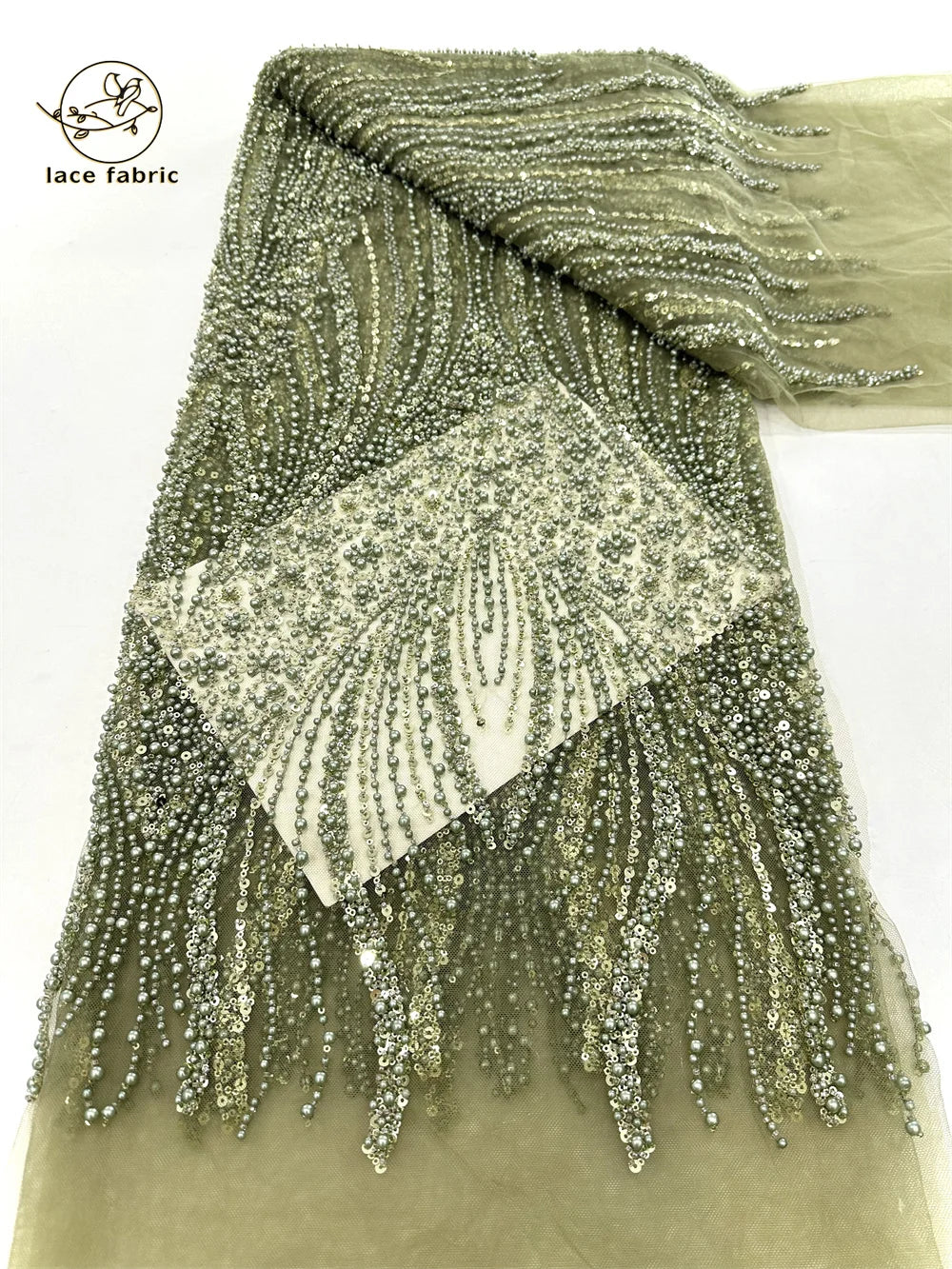 Peach Sequin Lace Fabric African Fabric Lace Wedding Dress Luxury Beaded Lace French Mesh Sequence for Party Dresses Sewing