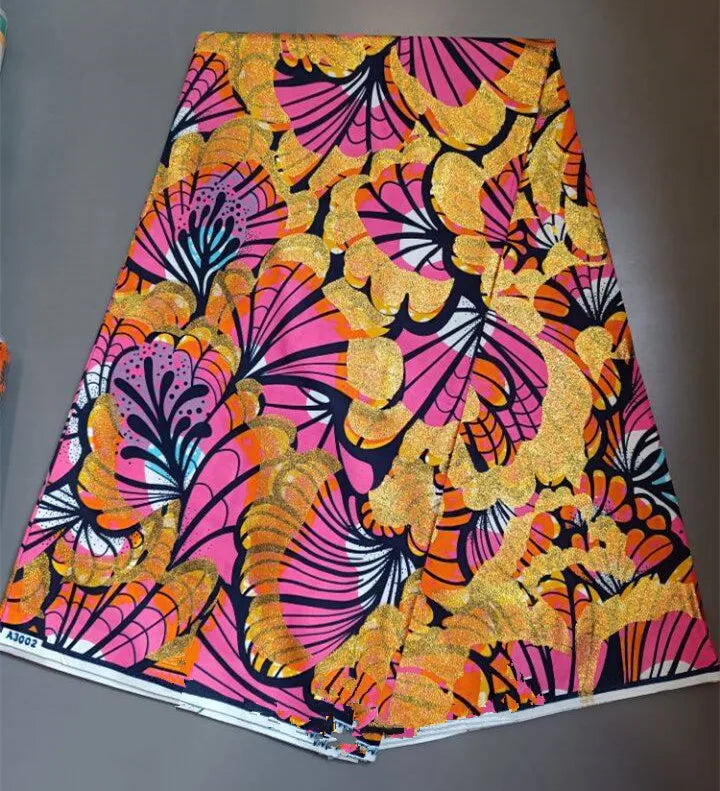 New Fashion African Grand Super Batik Flash Gold Print Fabric Ankara Wax Fabric 6 yards Soft Real African Golden Fabric