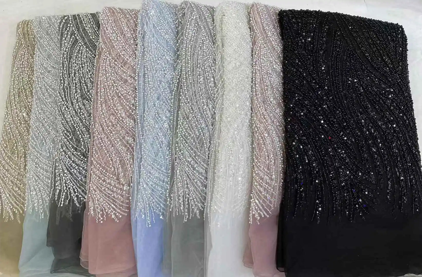 African Beads Lace Fabric 2025 High Quality Mesh Sequins Lace Embroidered French Groom Fabric For Sewing Evening Dresses Women