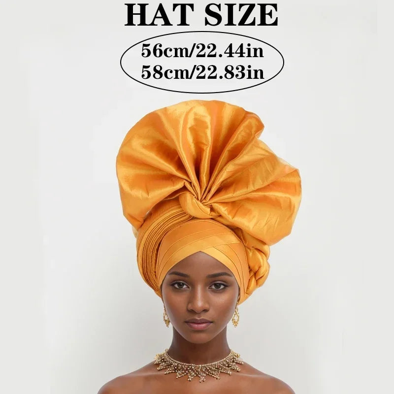 Caps for Women Auto Gele Headtie Already Made Aso Oke Turban Femme Musulman Fashion Bonnets African Head Wraps High Quality 