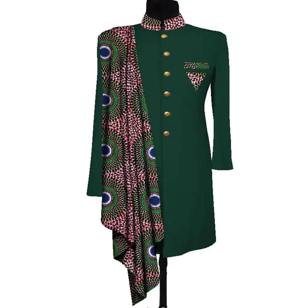 African Men Coat Long Sleeve Men Clothes Suit Jacket Dashiki Tops Coat Print Patchwork Blazer Wedding Dress Suit Shirt WYN1055