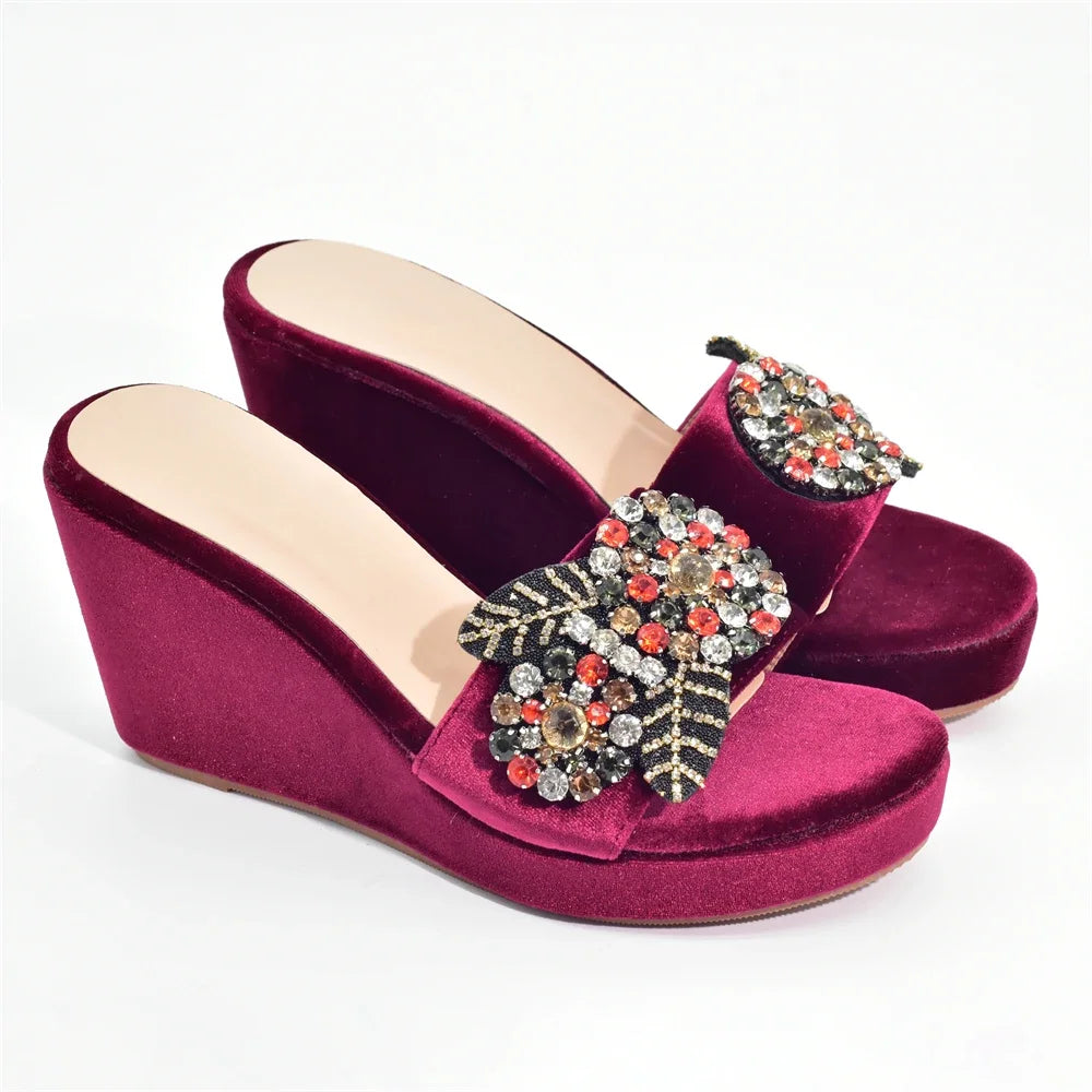Nigerian Women's Party High Heel Pumps Elegant Rhinestone Design Wedges Shoes for Women Wedding Ladies Platform Shoes