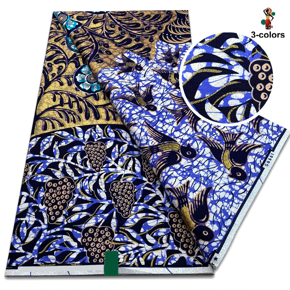 Grand Golden Fabric 100% Cotton Ankara Wax Fabric High Quality African Wax Print Fabric For Sewing 6 yards Gold Print Fabric