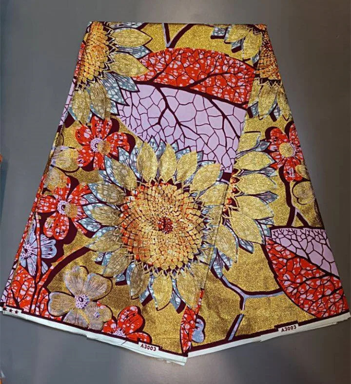 New Fashion African Grand Super Batik Flash Gold Print Fabric Ankara Wax Fabric 6 yards Soft Real African Golden Fabric