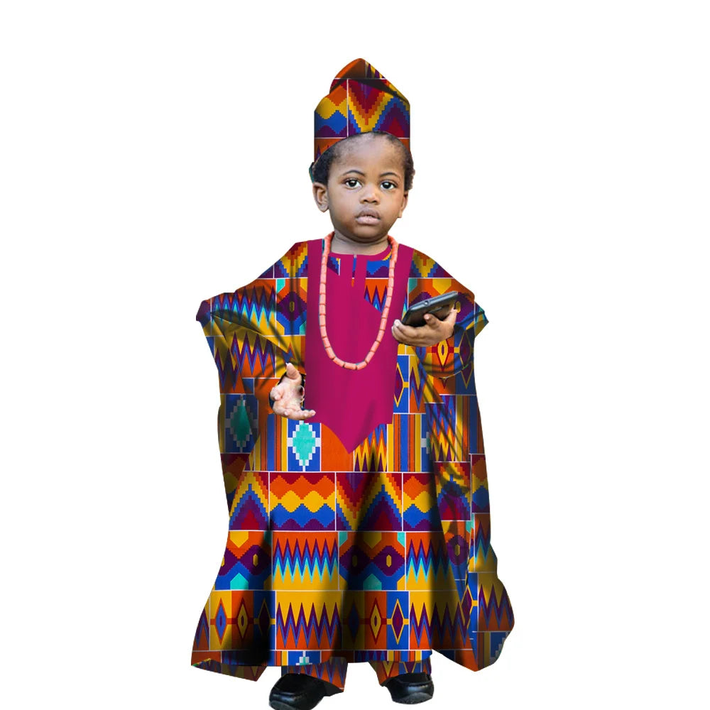 Fashion New African Tradition Clothes For Kids Boys Ankara Long Sleeve Tops Embroidery Dashiki Robe Shirt Pant Child Set Ramadan
