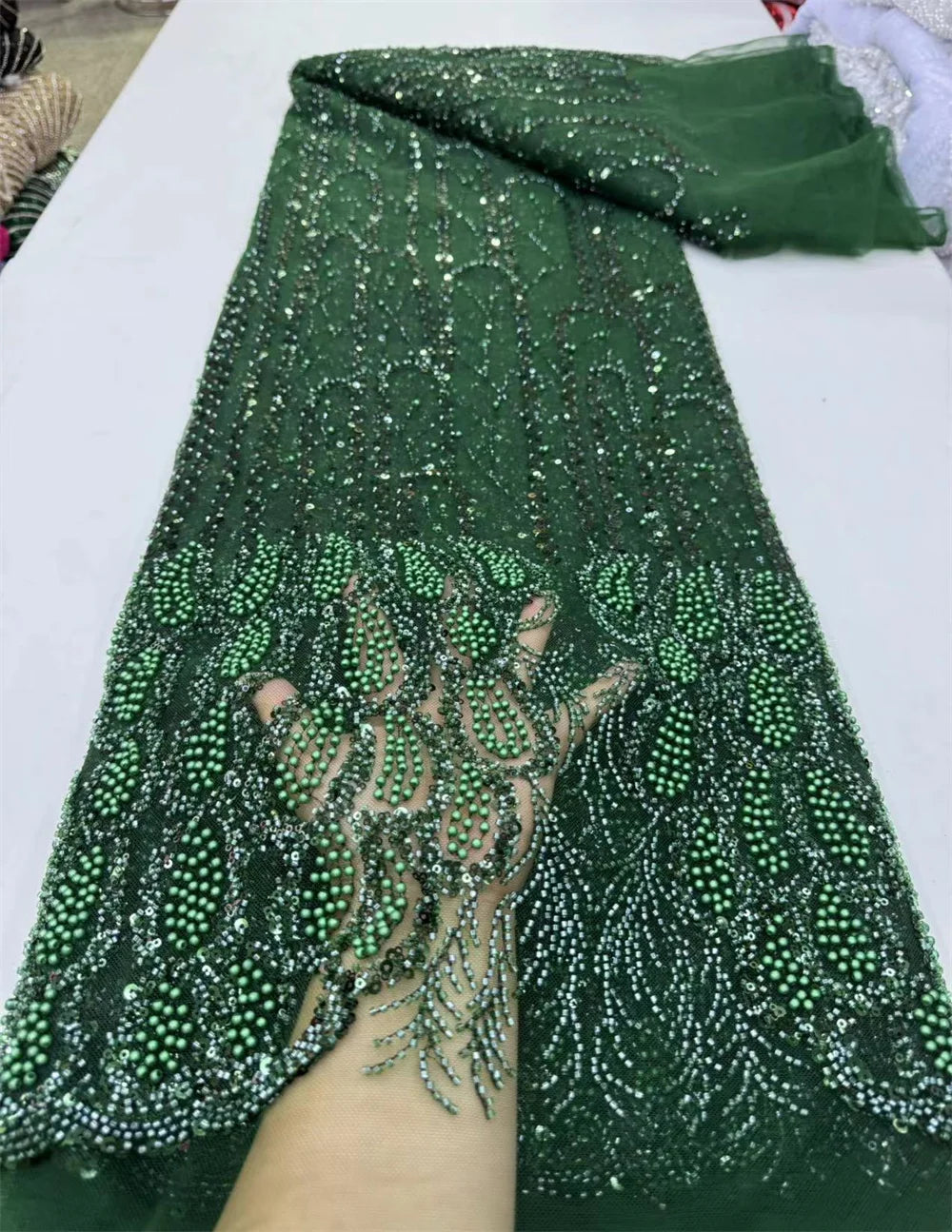 Luxurious Peach Nigerian Handmade Beaded French Lace High Quality Sequins Embroidery African Net Lace Fabric Dress Wp658-1