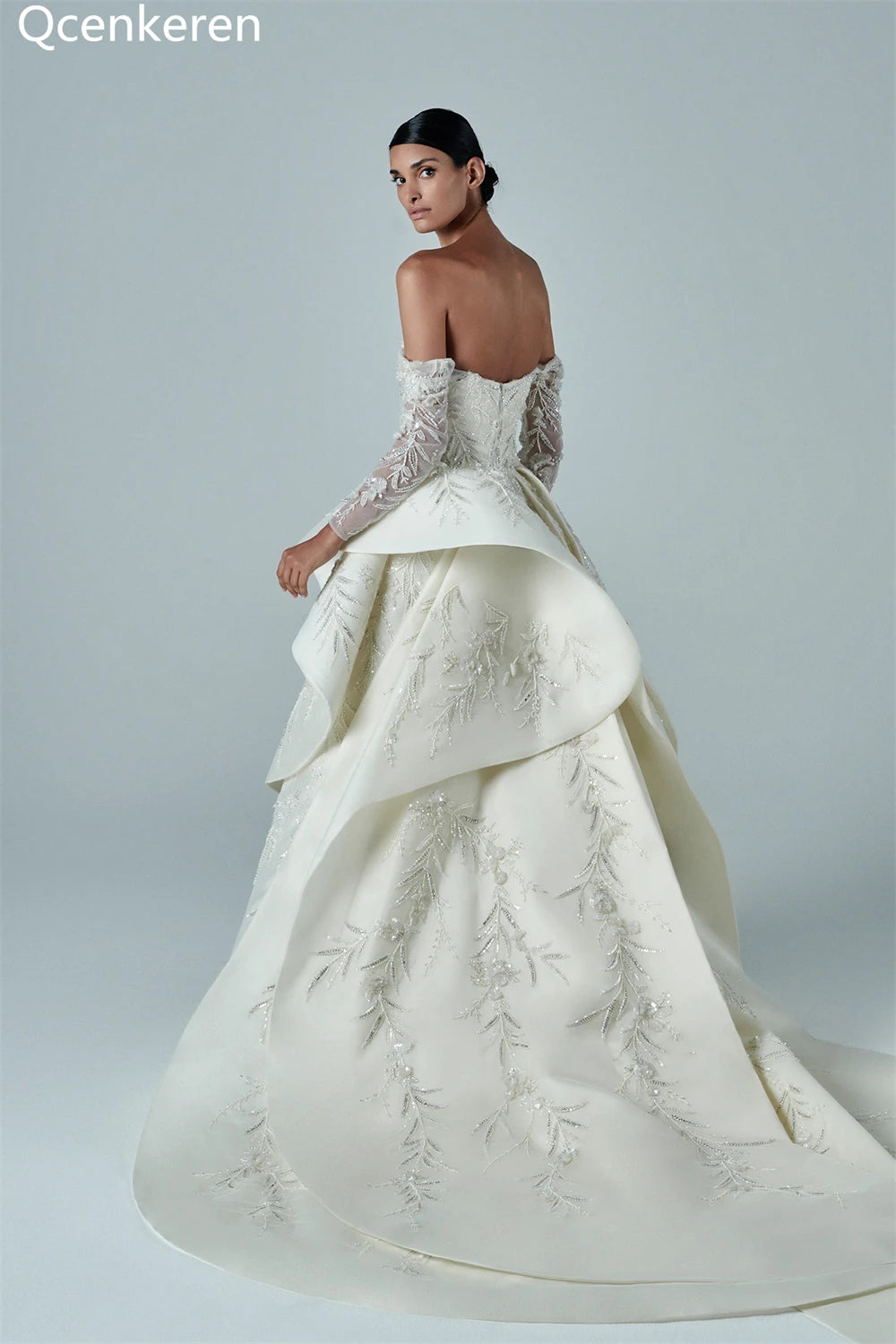 Qcenkeren Wedding Dresses Long Sleeve Lace Off the Shoulder Women Bridal Gowns robe de mariée sirènes