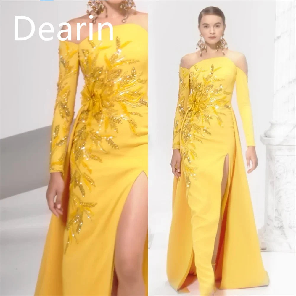 Customized Evening Dress Prom Gown Women Party Occasion Dearin Strapless Column Floor Length Skirts Vertically Bespoke