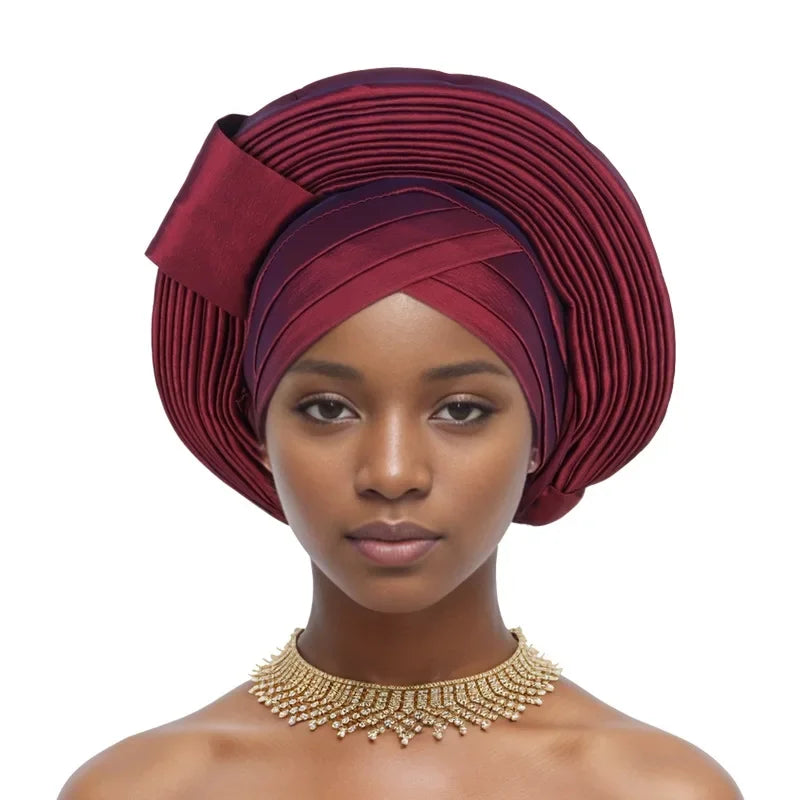 Auto Gele Headtie Already Made 2025 Aso Oke Sego Gele Headtie African Hats Turbans Femme Fashion Bonnets Head Wraps High Quality