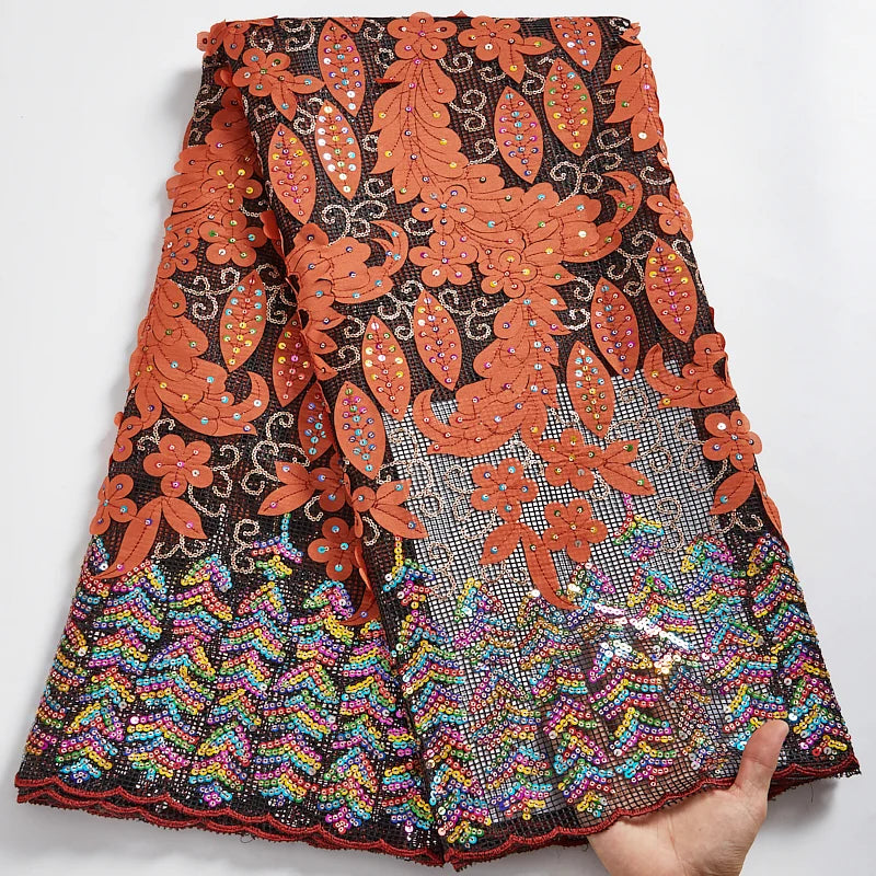 Colorful Sequins African Mesh Lace Fabric Embroidery High Quality Nigerian French Net Lace Fabrics For Wedding Party Dress 2581A