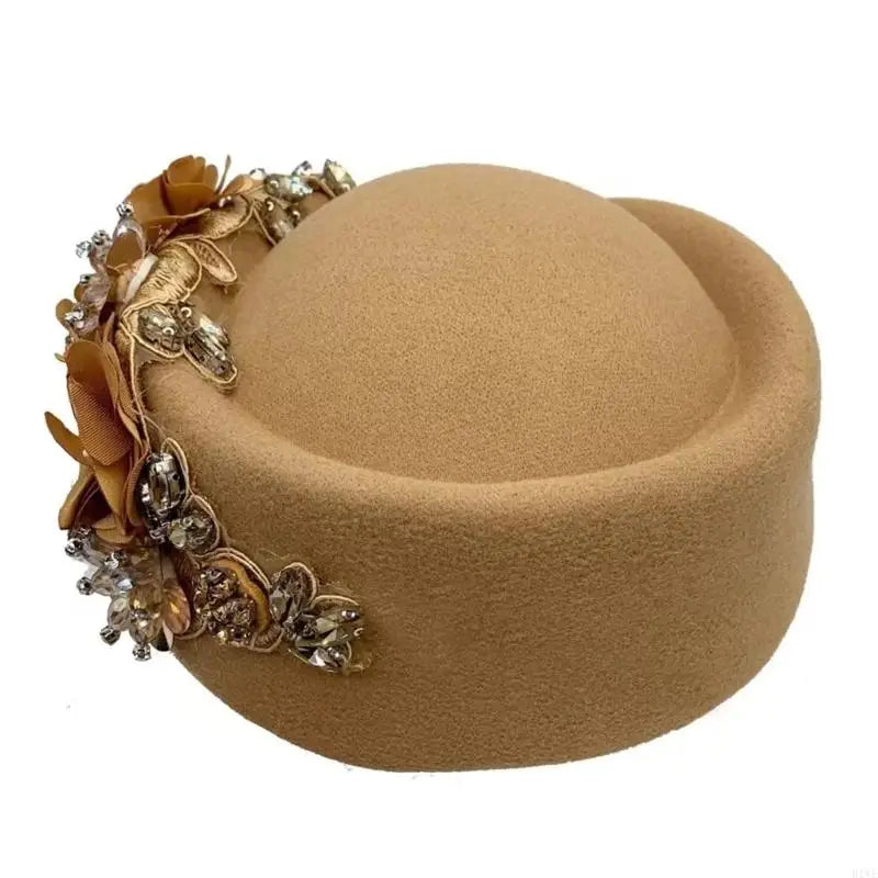 R1WE Women Church Baptism Hat Wool Hat for Horseracing Roleplay Bolwer Hat Formal Occasion Cosplay Costume Hat