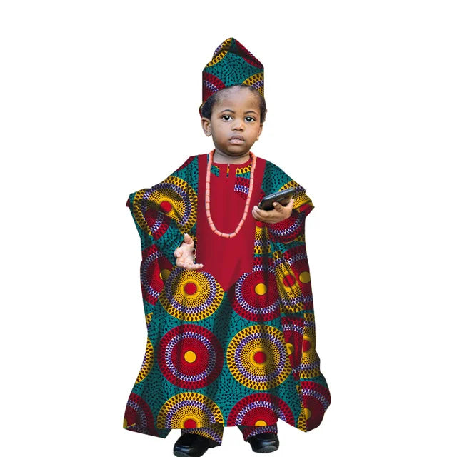 Fashion New African Tradition Clothes For Kids Boys Ankara Long Sleeve Tops Embroidery Dashiki Robe Shirt Pant Child Set Ramadan
