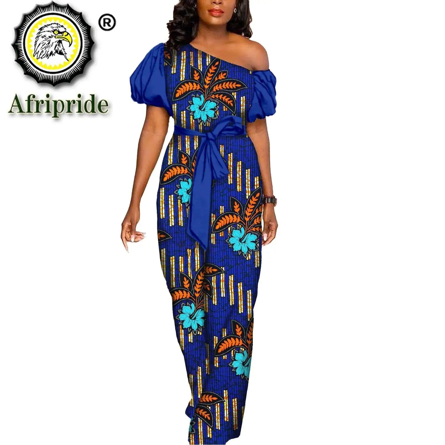 African Dresses for Women Maxi Dress Elegant Ankara Print Sleeveless High Waist African Clothes with Belt Formal outfit S2125036