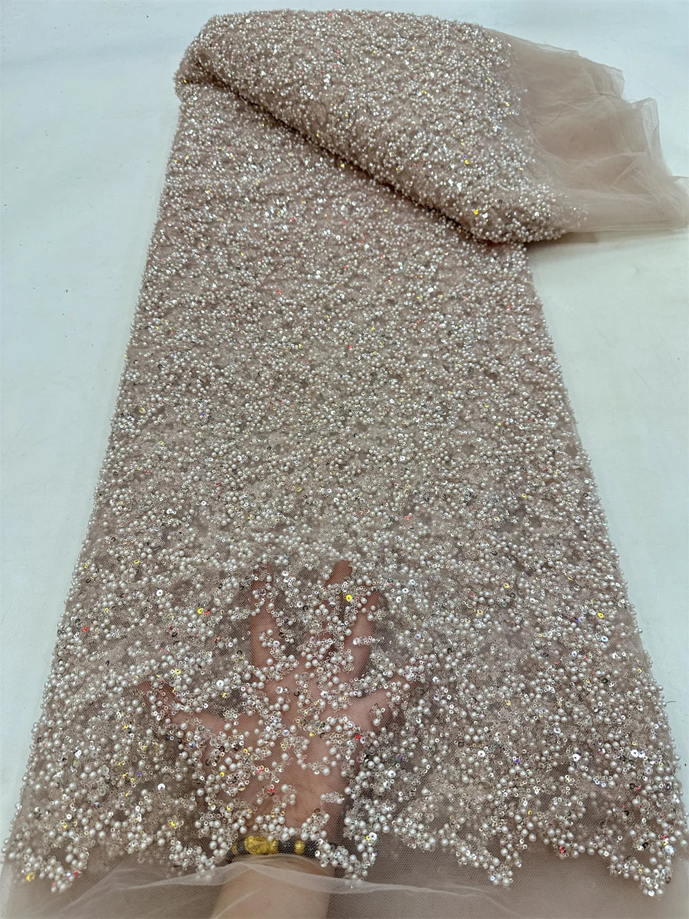 Fashion African Lace Fabric High Quality French Beaded Luxury Tulle Lace Nigerian Sequins Net Lace Fabric For Wedding Dress