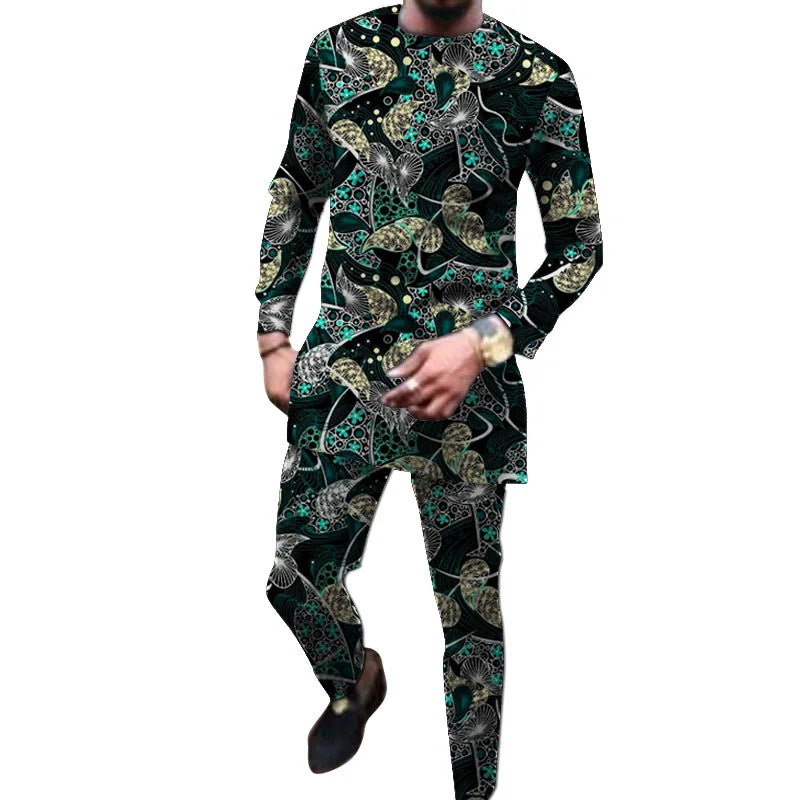 African Print Clothes For Men Groom Suit Tailored Tops With Pants 2 Pieces Set Clothing Male Dashiki Outfits