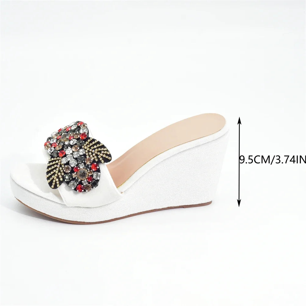 Nigerian Women's Party High Heel Pumps Elegant Rhinestone Design Wedges Shoes for Women Wedding Ladies Platform Shoes