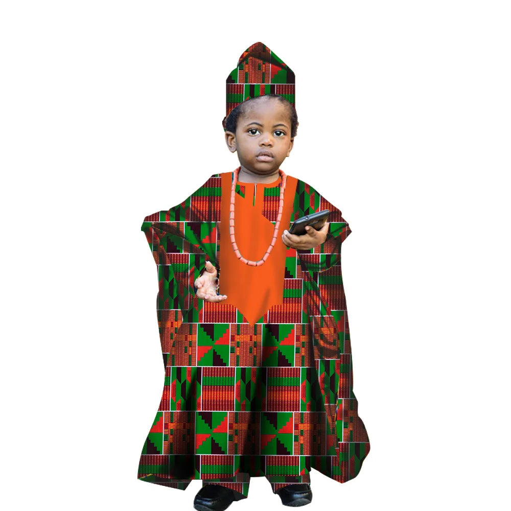 Fashion New African Tradition Clothes For Kids Boys Ankara Long Sleeve Tops Embroidery Dashiki Robe Shirt Pant Child Set Ramadan