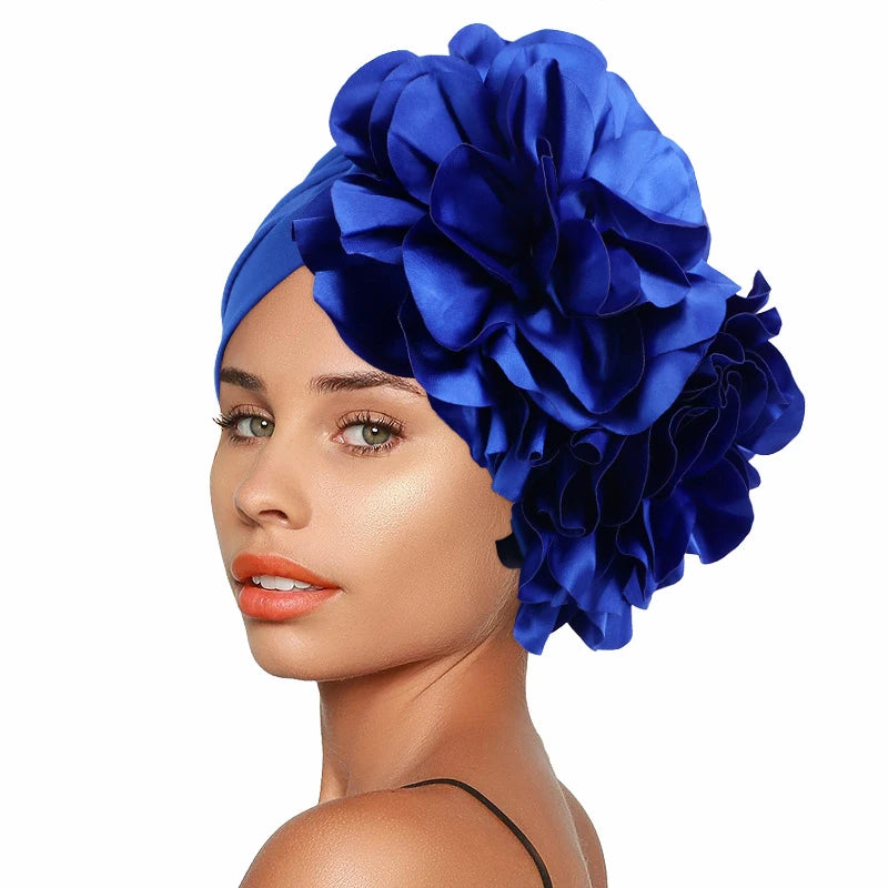 Women's Head Wraps Wedding Party Headpiece Muslim Headscarf Hat India Caps Exaggerated Big Flower African Turban Cap