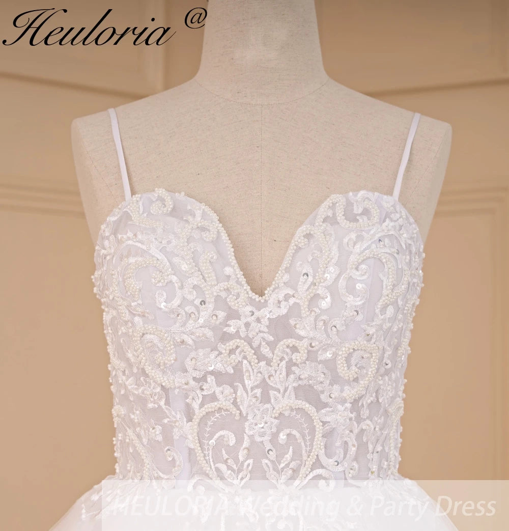 HEULORIA Elegant lace beading Boho Wedding Dress A line sweetheart long train Wedding Bridal dress