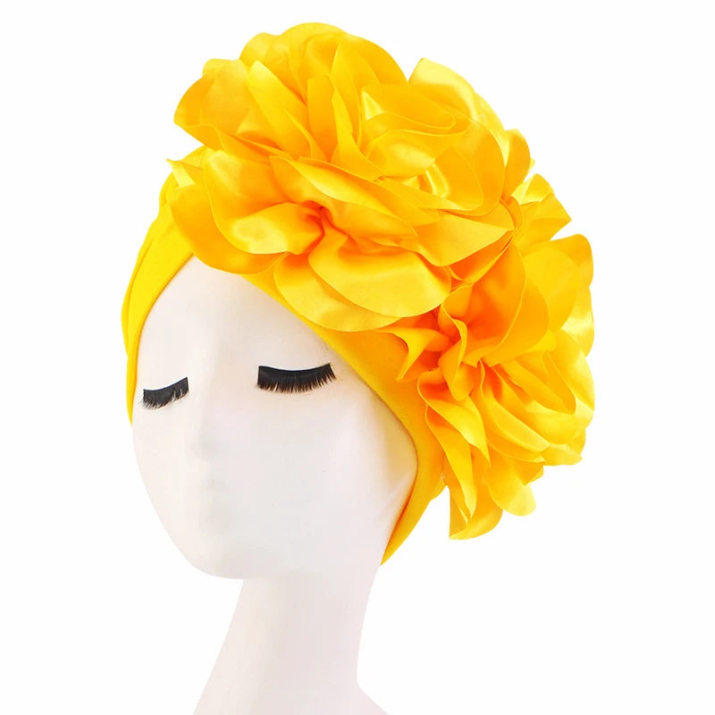 2023 Rhinestones Turban Hat with Side Satin Ruffles Women's Wrap Head Beanies Muslim Headscarf Bonnet African autogele Headtie