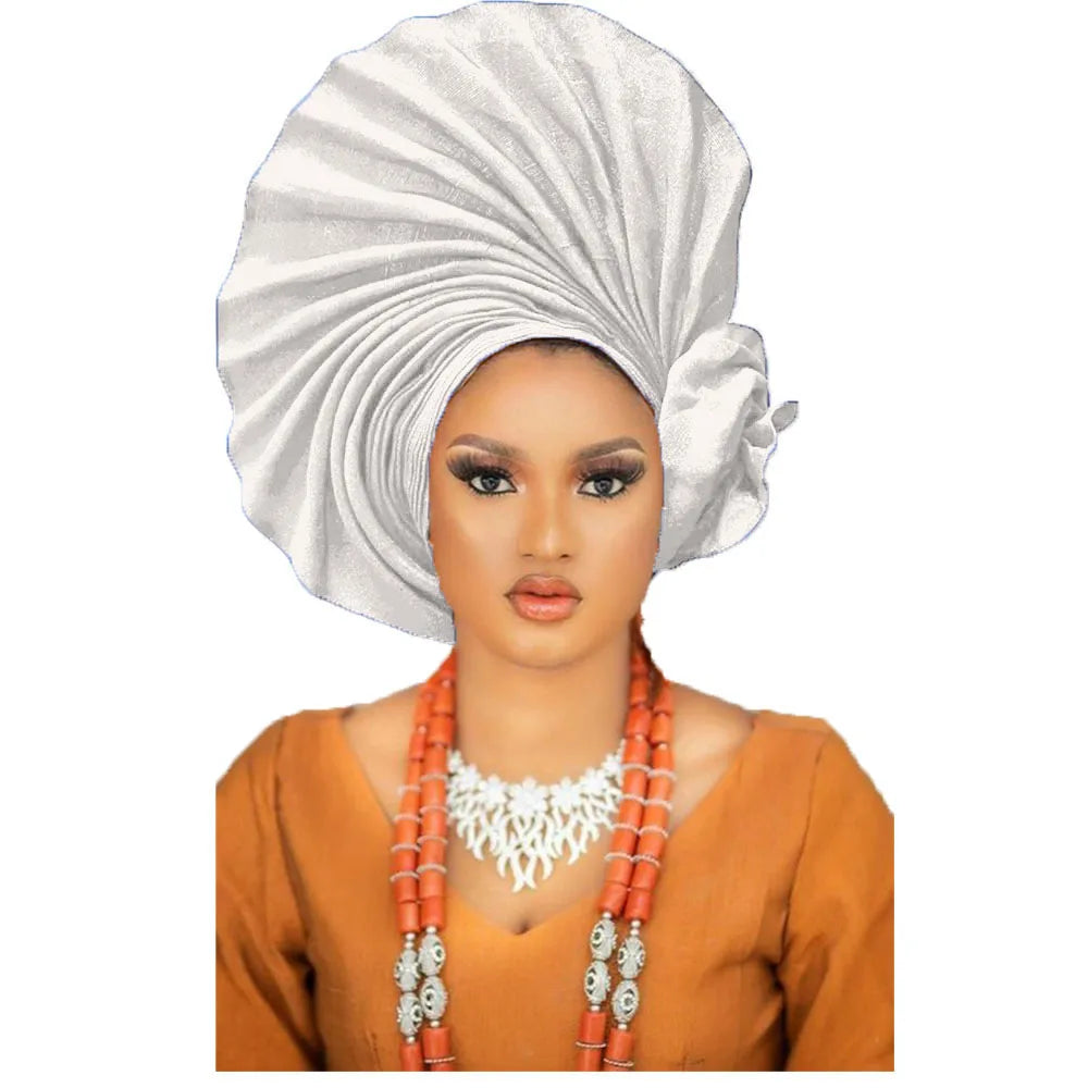 Ready-to-Wear Gele, Africa, Nigeria Orange Gele headtie hat/Aso-Oke Fabric/Headwrap, Ready Made Gele/Auto Gele