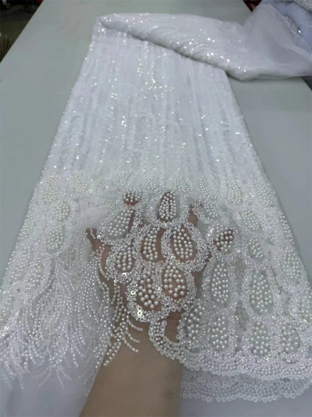Luxurious Peach Nigerian Handmade Beaded French Lace High Quality Sequins Embroidery African Net Lace Fabric Dress Wp658-1