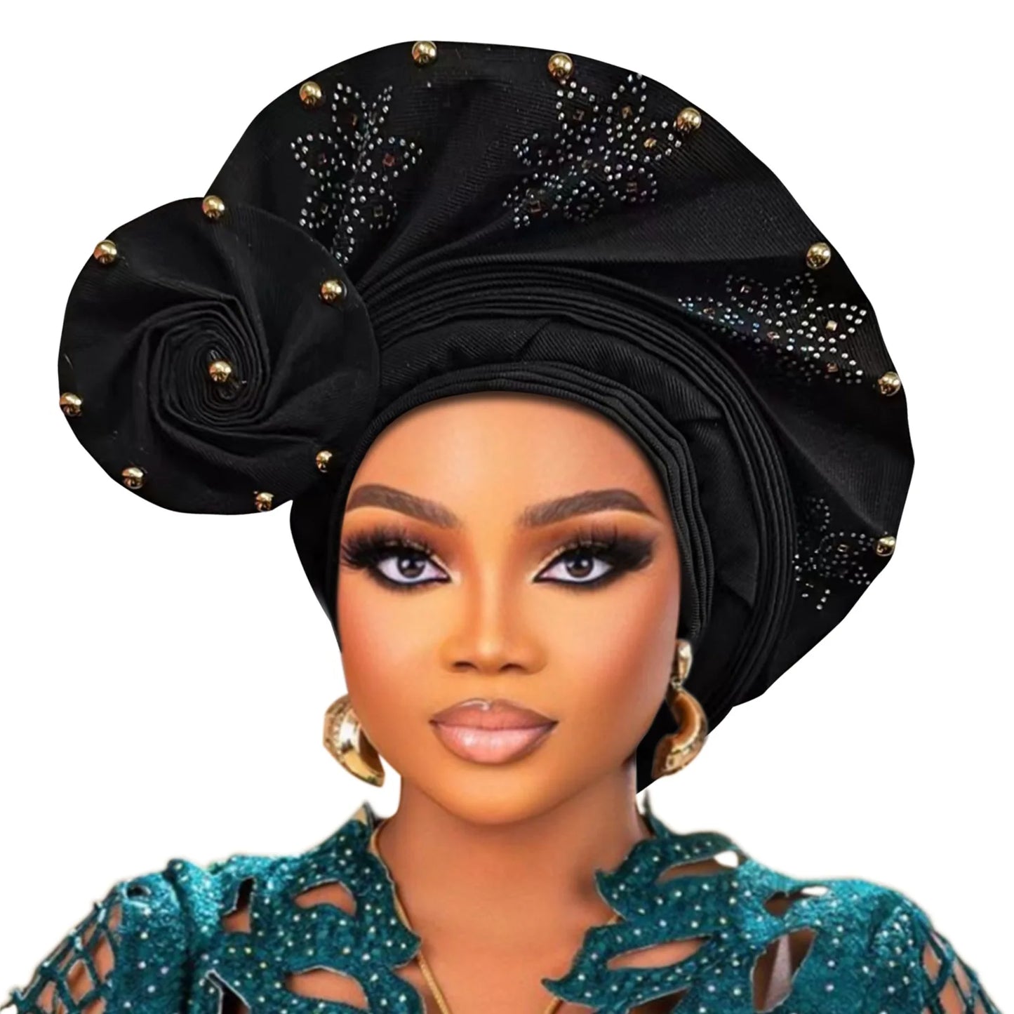 2025 New Auto Gele Headtie Already Made African Head Wraps for Women Nigerian Aso Oke Beads and Sequins Headtie African Headwear