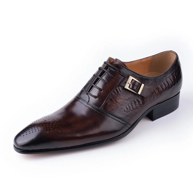 Male Genuine Leather Social Shoe Oxford Elegant Man Dress Shoes Hand Lace-up Pointed Party Wedding Shoes Black Coffee Shoes