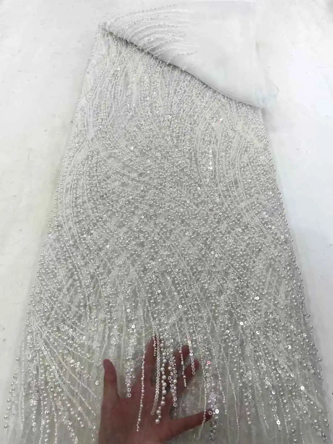 African Beads Lace Fabric 2025 High Quality Mesh Sequins Lace Embroidered French Groom Fabric For Sewing Evening Dresses Women