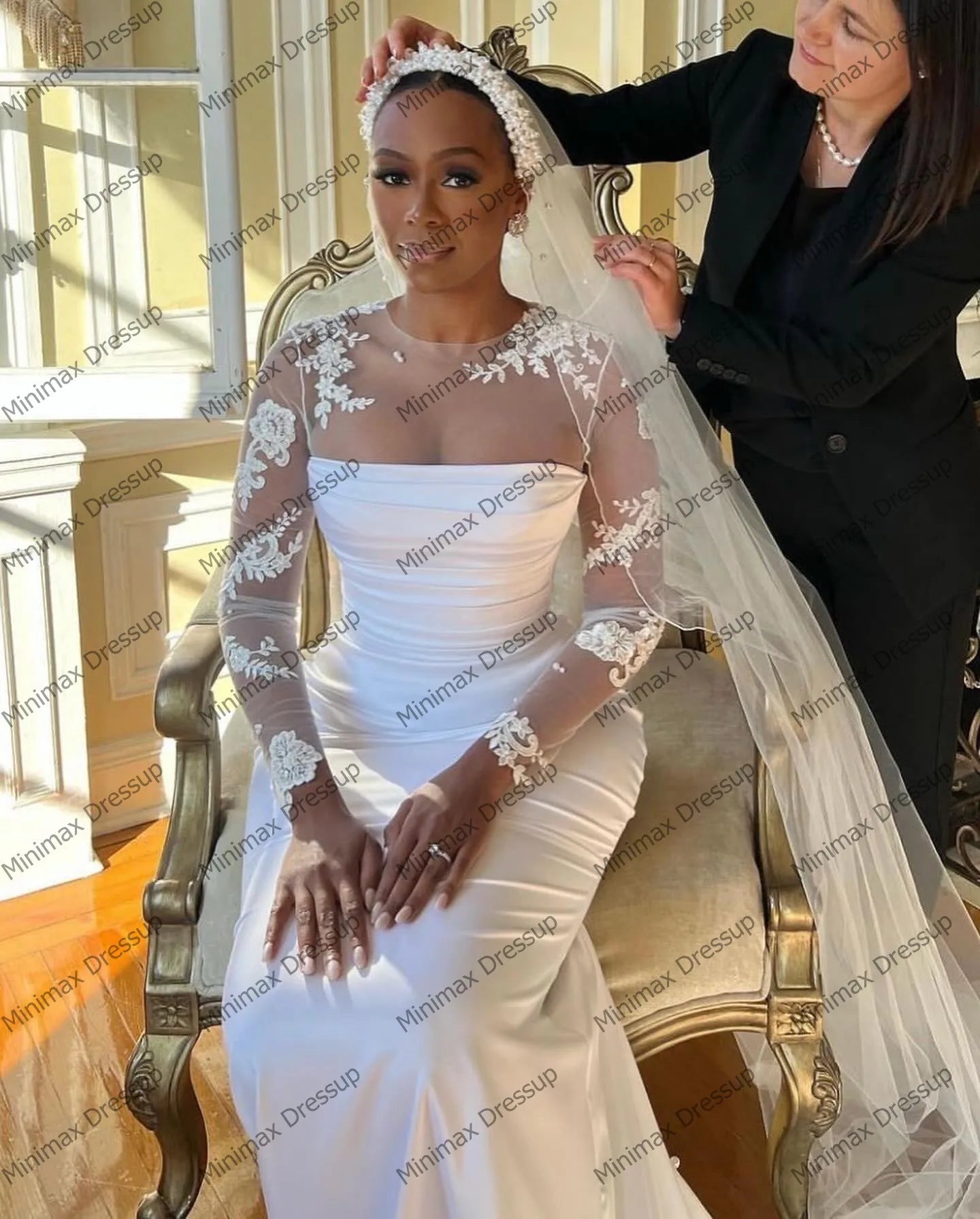 Vintage Satin Mermaid Africa Wedding Dress Elegant Appliques Taffeta Long Aso Ebi Bridal Gowns Illusion Flowers Prom Party Gowns