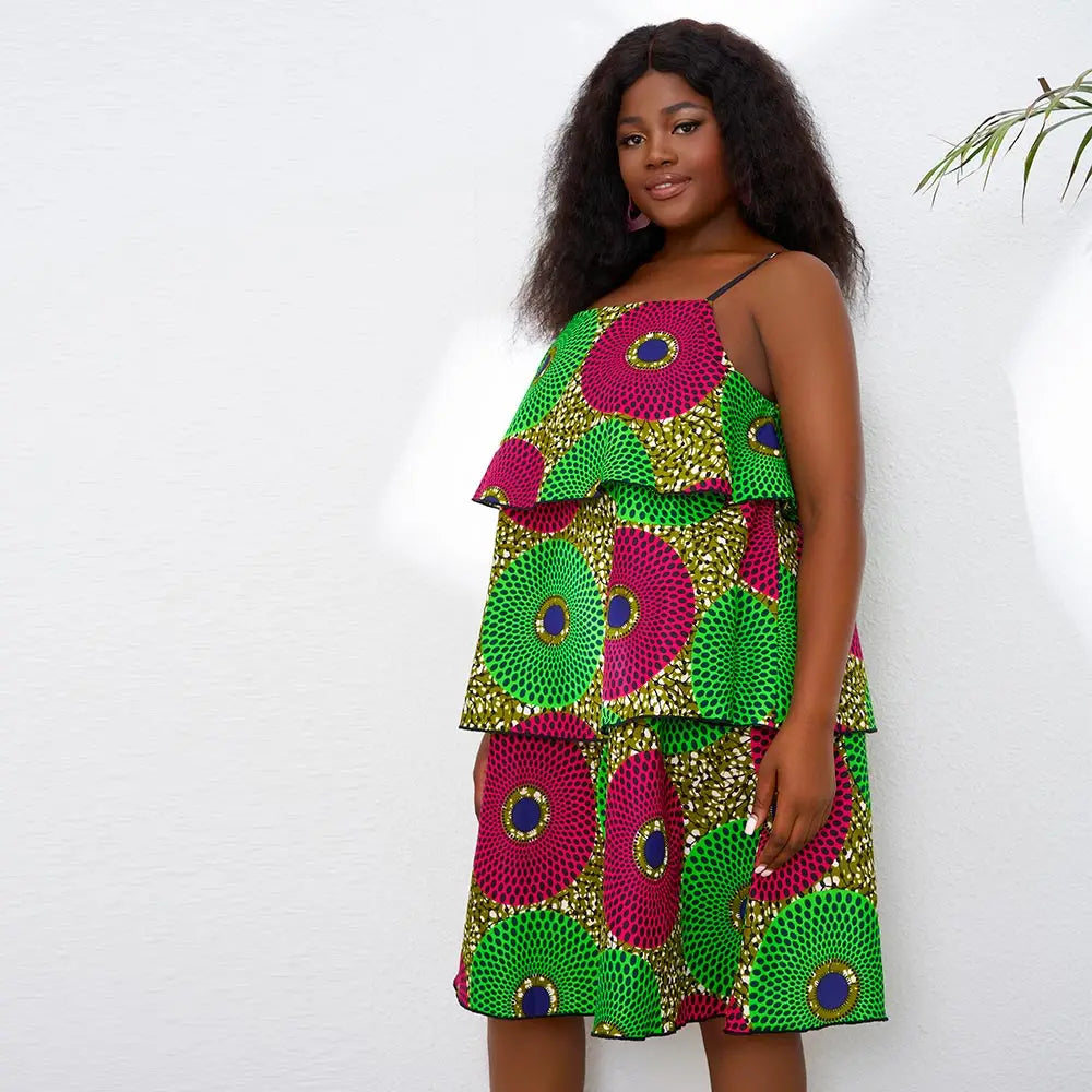 African Dresses For Women Ankara Print Sleeveless Midi dress fashion African Clothing party Wear For Ladies