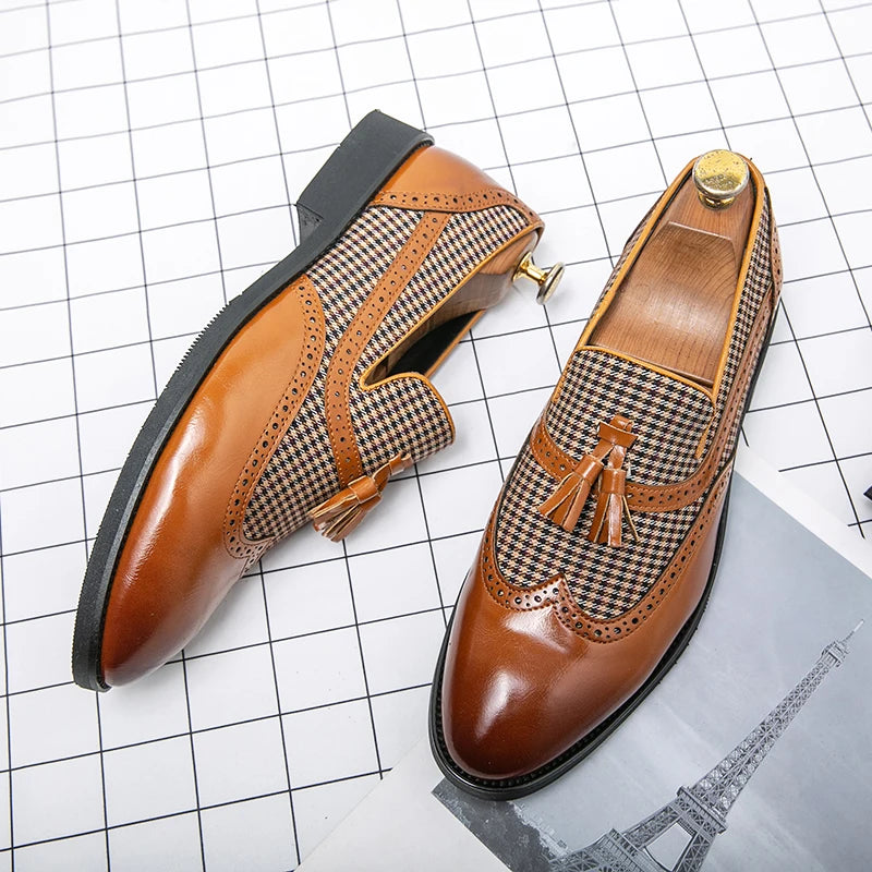 New Tassel Business Loafers for Men Toe Slip-On Brown Driving Shoes Men Dress Shoes Fashion Wedding Moccasins Free Shipping