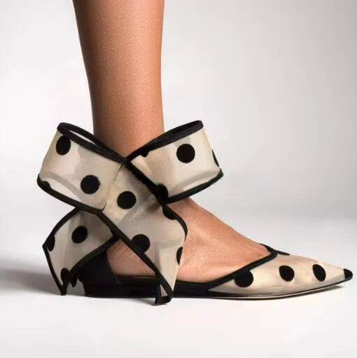 Polka Dot Bow Pumps Red Mesh Pointed Toe Stiletto Heels Side Butterfly Knot Sandals Women Evening Party Shoes Zapatos Mujere