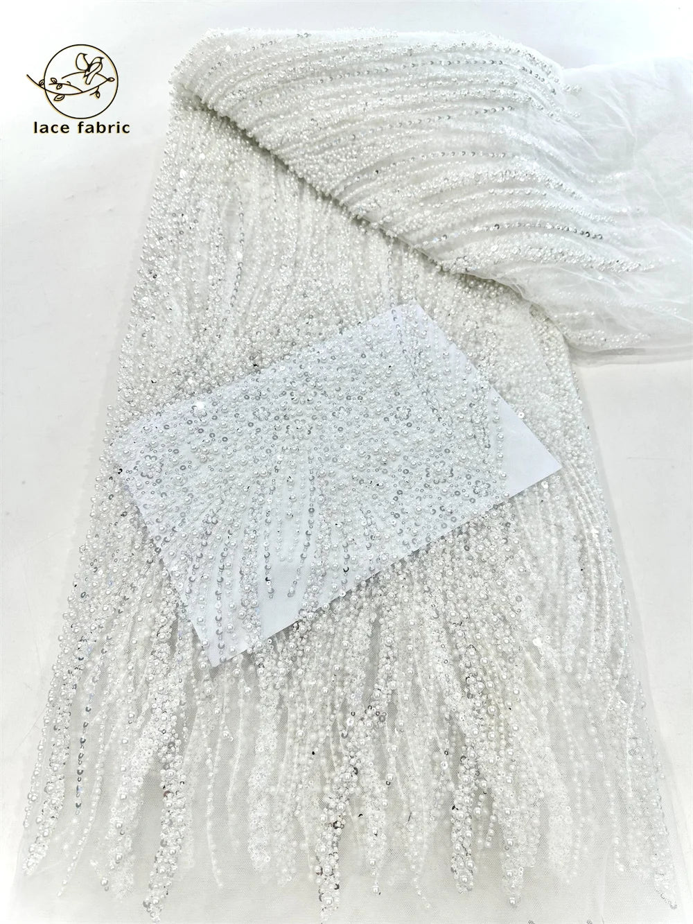 Peach Sequin Lace Fabric African Fabric Lace Wedding Dress Luxury Beaded Lace French Mesh Sequence for Party Dresses Sewing