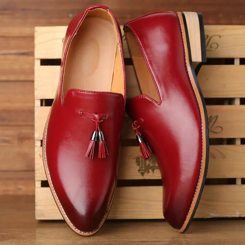 Men Slip on Dress Office Wedding Shoes Men Pointed Toe Dress Leather Shoes Luxury Italian Style Formal Party Shoes hj65
