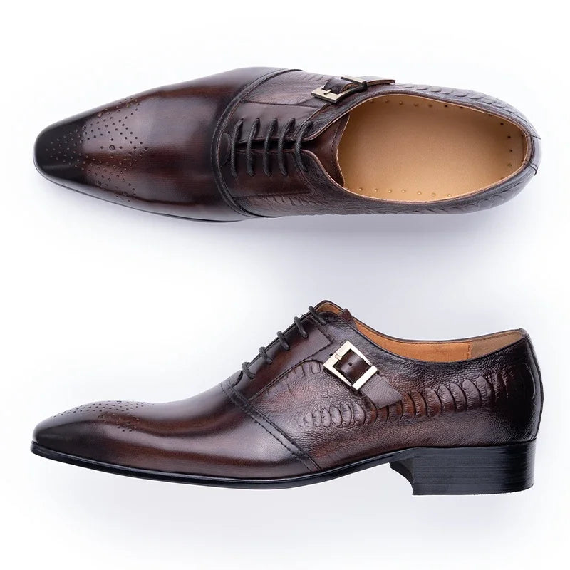 Male Genuine Leather Social Shoe Oxford Elegant Man Dress Shoes Hand Lace-up Pointed Party Wedding Shoes Black Coffee Shoes