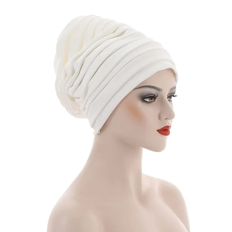 New Candy Color Head Wraps Muslim Hijab Bonnets Fashion Headwear Pleated Turban Cap for Women African Auto Geles Aso Oke Headtie