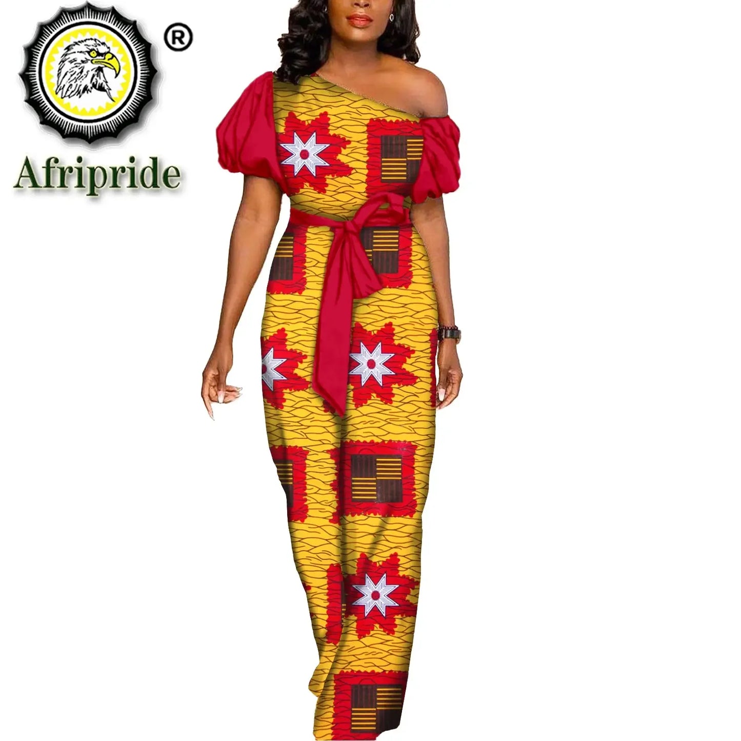 African Dresses for Women Maxi Dress Elegant Ankara Print Sleeveless High Waist African Clothes with Belt Formal outfit S2125036