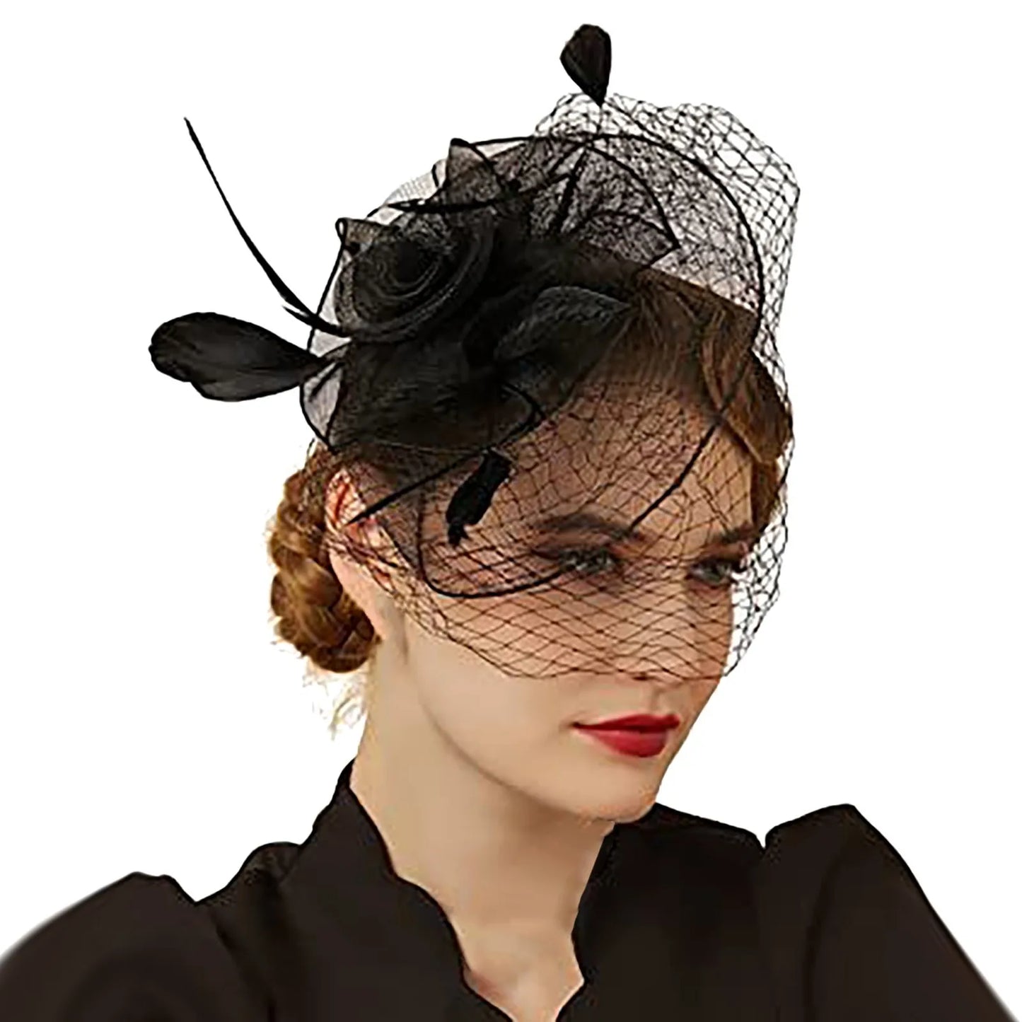 Trendy Elegant Half Hat Headband For Women Bridal Feather Mesh Solid Color Headwear Evening Dress Hair Accessories Photo Props