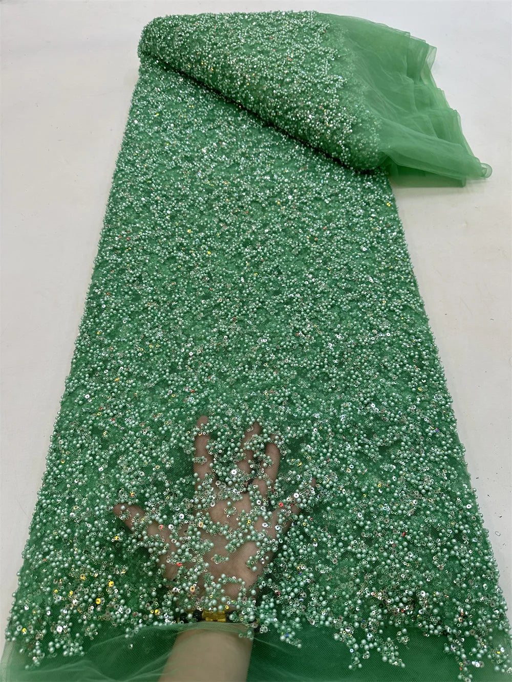 Fashion African Lace Fabric High Quality French Beaded Luxury Tulle Lace Nigerian Sequins Net Lace Fabric For Wedding Dress