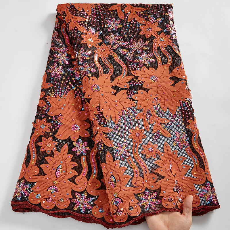 Colorful Sequins African Mesh Lace Fabric Embroidery High Quality Nigerian French Net Lace Fabrics For Wedding Party Dress 2581A