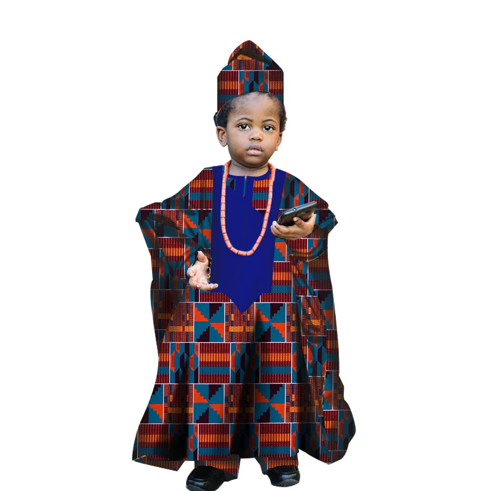 Fashion New African Tradition Clothes For Kids Boys Ankara Long Sleeve Tops Embroidery Dashiki Robe Shirt Pant Child Set Ramadan
