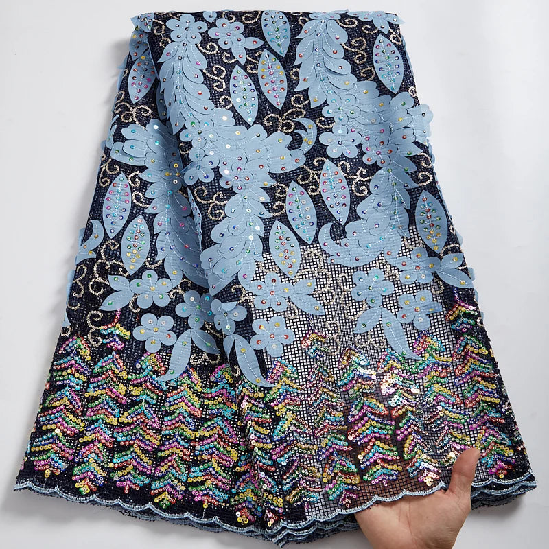 Colorful Sequins African Mesh Lace Fabric Embroidery High Quality Nigerian French Net Lace Fabrics For Wedding Party Dress 2581A